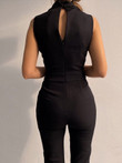 Women's Jumpsuits Button V-Neck Pocket Sleeveless Slim Fit Jumpsuit