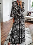 V-Neck Leopard Print Boho Long Sleeve Dress