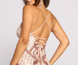 Demask Sequin Lace Up Mini Dress