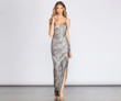 Thalia Formal High Slit Sequin Dress