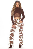 Mooving And Grooving Cow Print Wide Leg Jeans - Brown Combo