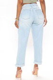 Momma Knows Everything Roll Cuff Jeans - Light Blue Wash