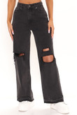 Oh So Cool Ripped Wide Leg Jeans - Black