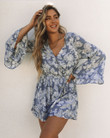 Myles Pocketed Floral Bell Sleeve Romper - Blue