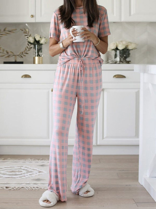Printed Short Sleeve T-Shirt & Trousers Home Two-Piece Suit