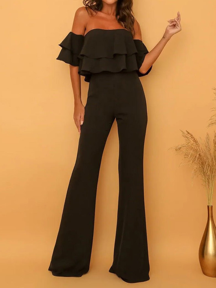 One Word Collar Ruffled Solid Jumpsuit
