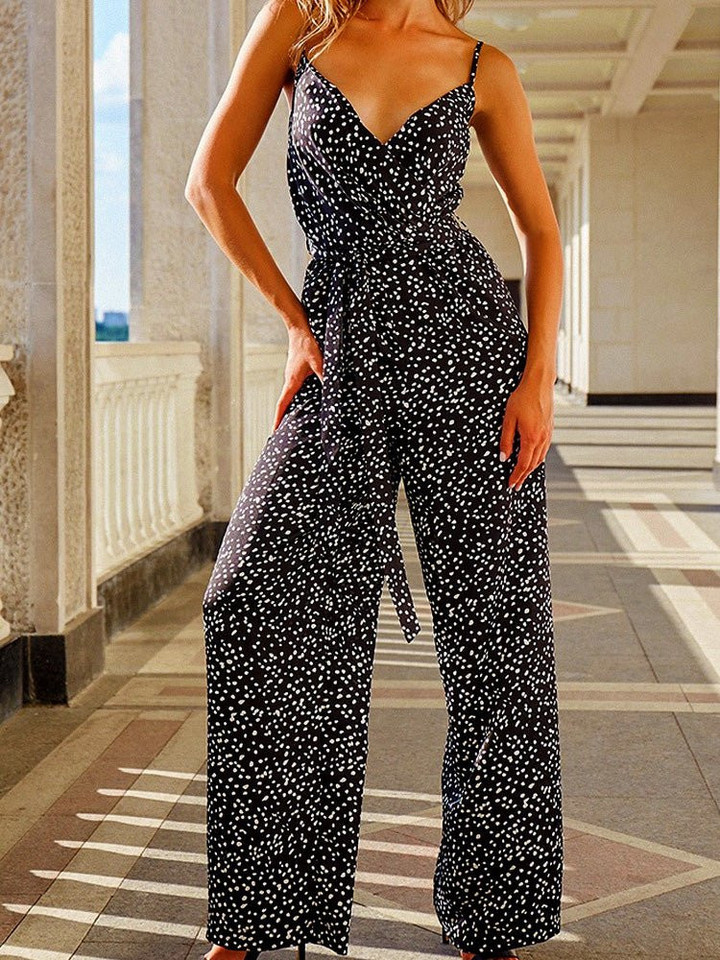 Printed Sling Belted Sleeveless Jumpsuit