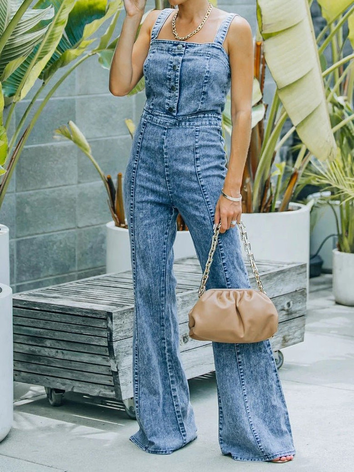 Washed Micro-Flare Suspender Jumpsuit