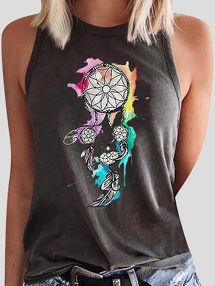 Round Neck Dreamcatcher Printed Sleeveless Women's Vest