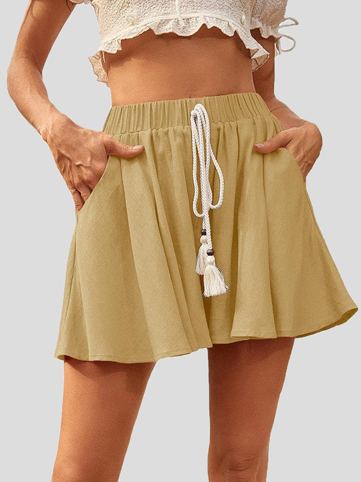Casual Pocket Elastic Lace-Up Shorts