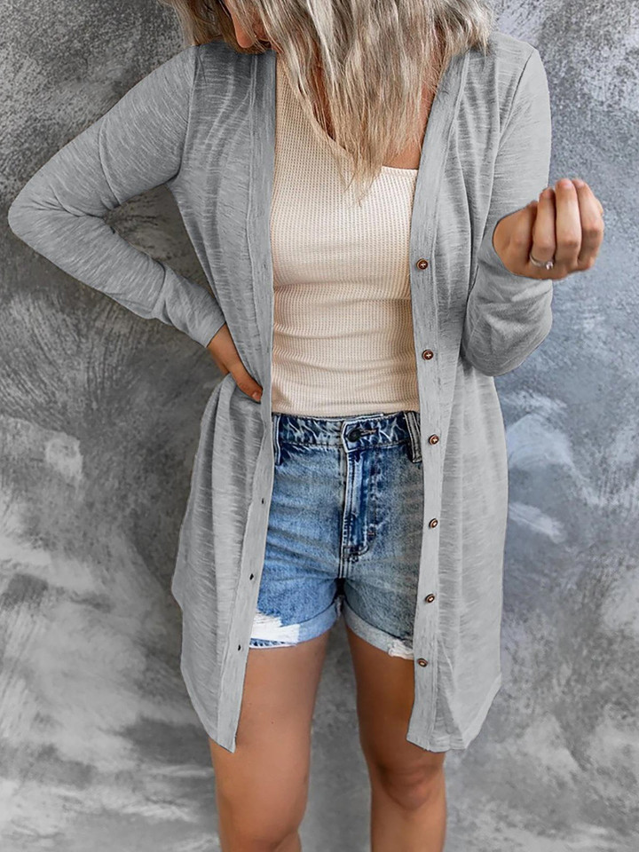 Button Solid Long sleeve Cardigan