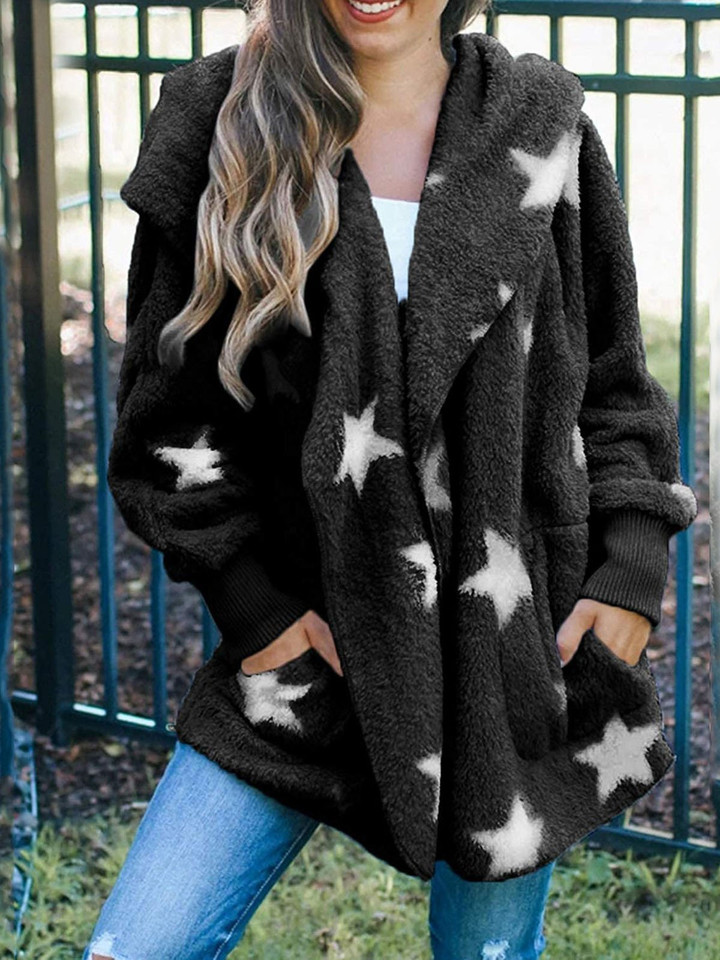 Five-Pointed Star Plush Pocket Hooded Coat