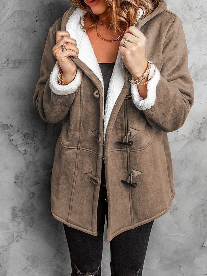 Horn Button Hooded Mid-Length Coat