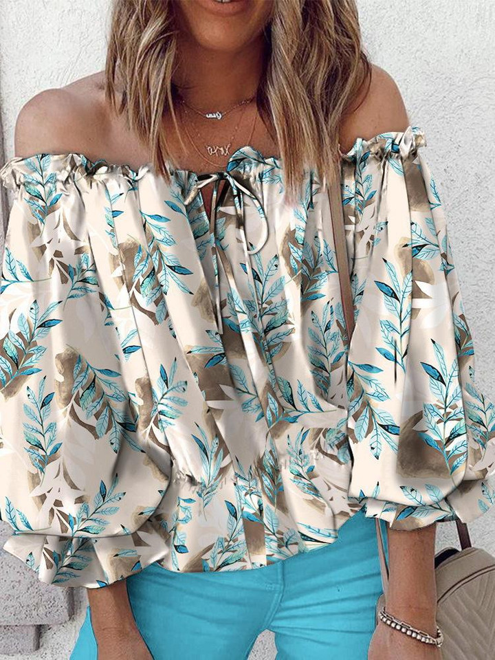 Loose One-neck Floral Print Shirt