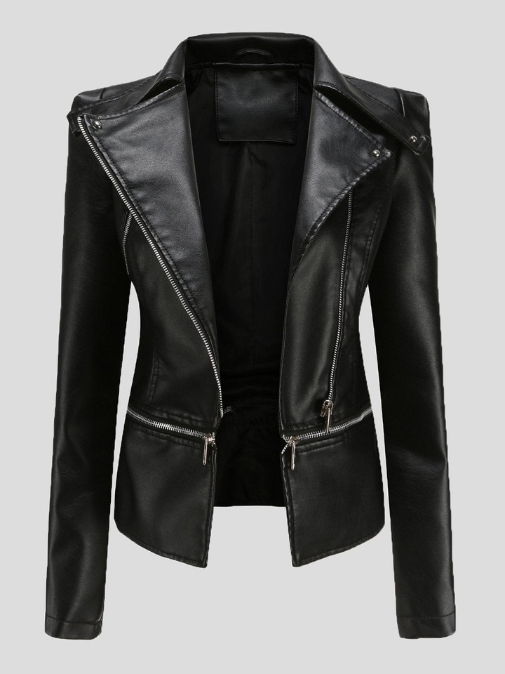 Detachable Hem Long Sleeve Fashion Leather Jacket