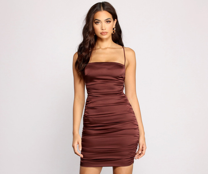 Major Lace Appeal Ruched Satin Mini Dress