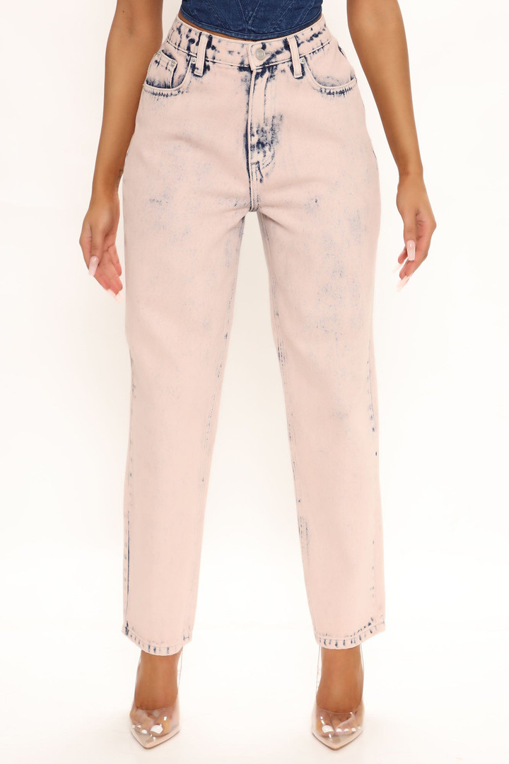 No Time For Games Acid Wash Straight Leg Jeans - Pink