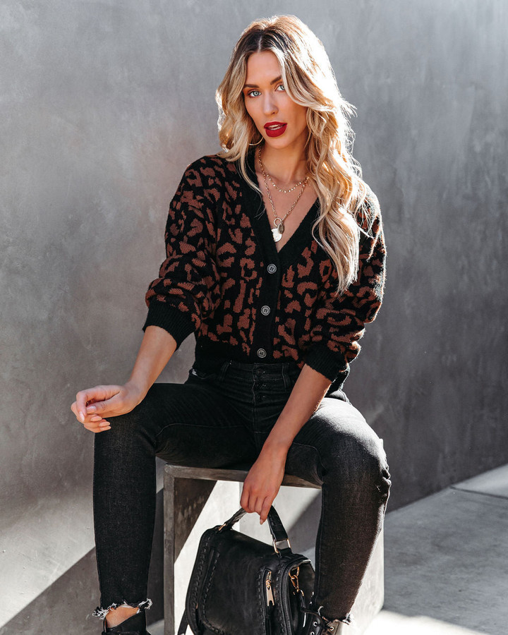 Nika Button Front Knit Leopard Cardigan
