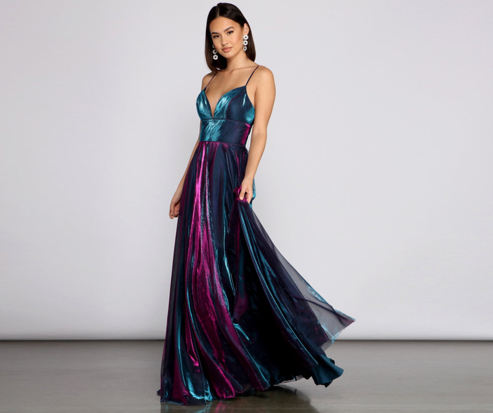 Vanda Formal Iridescent Metallic Dress