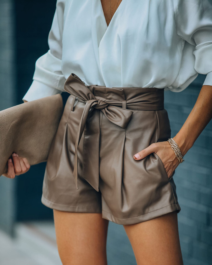 Night Fever Pocketed High Rise Faux Leather Shorts - Mocha