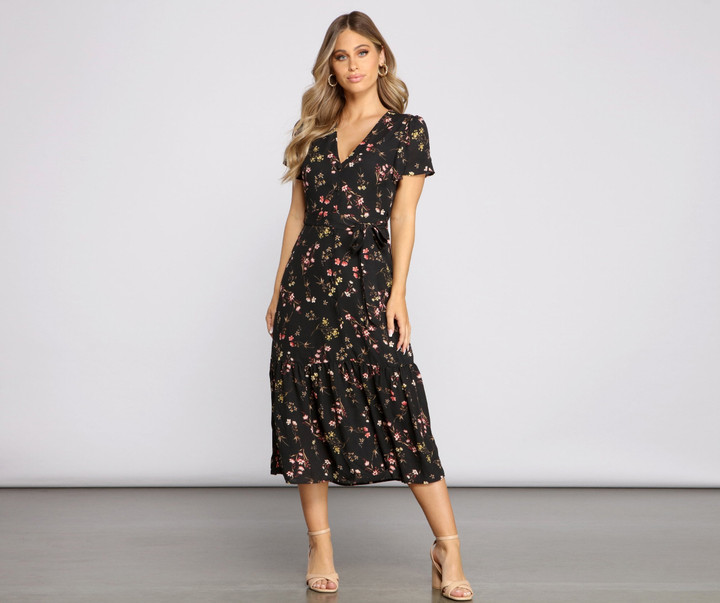Sweet And Chic Ditsy Floral Midi Dress
