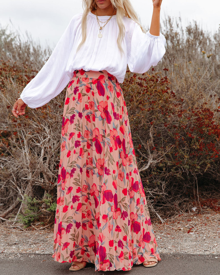 No Lie Floral Pleated Maxi Skirt