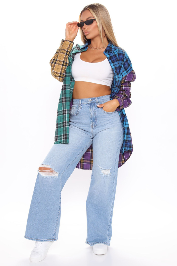 Oh So 90's Ripped Wide Leg Jeans - Light Blue Wash