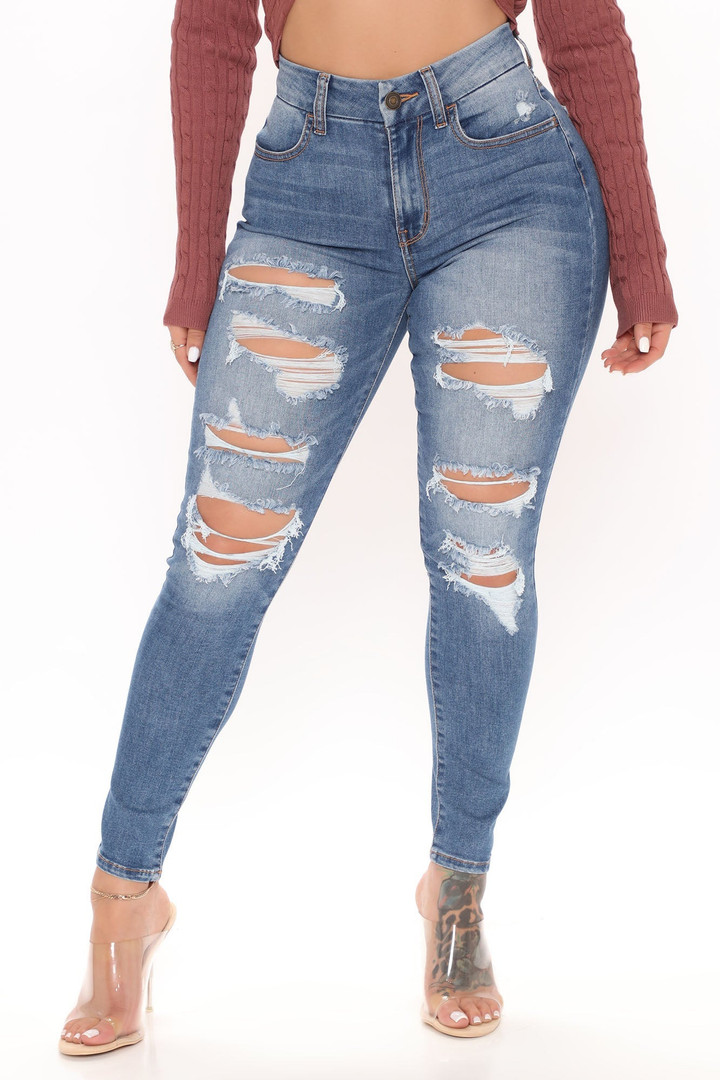 Not Too Late Eco Friendly Ripped Ankle Jeans - Medium Blue Wash