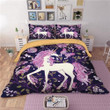 Purple Flower Unicorn 3D Printed Bedding Set Soft Lightweight Microfiber Comforter