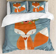 Orange Fox Flower Printed Bedding Set Bedroom Decor