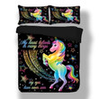 Rainbow Unicorn In Black Printed Bedding Set Bedroom Decor