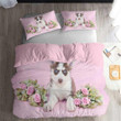 Pink Flower And Husky 3D Bedding Set Bedroom Decor