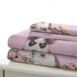 Pink Flower And Husky 3D Bedding Set Bedroom Decor