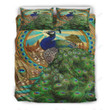 Green Feather Peacock Printed Bedding Set Bedroom Decor