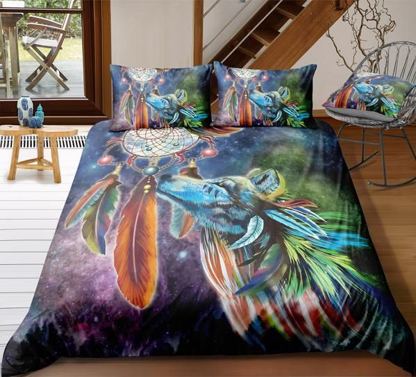Tribal Dreamcatcher Wolf Cotton Bed Sheets Spread Comforter Duvet Cover Bedding Sets