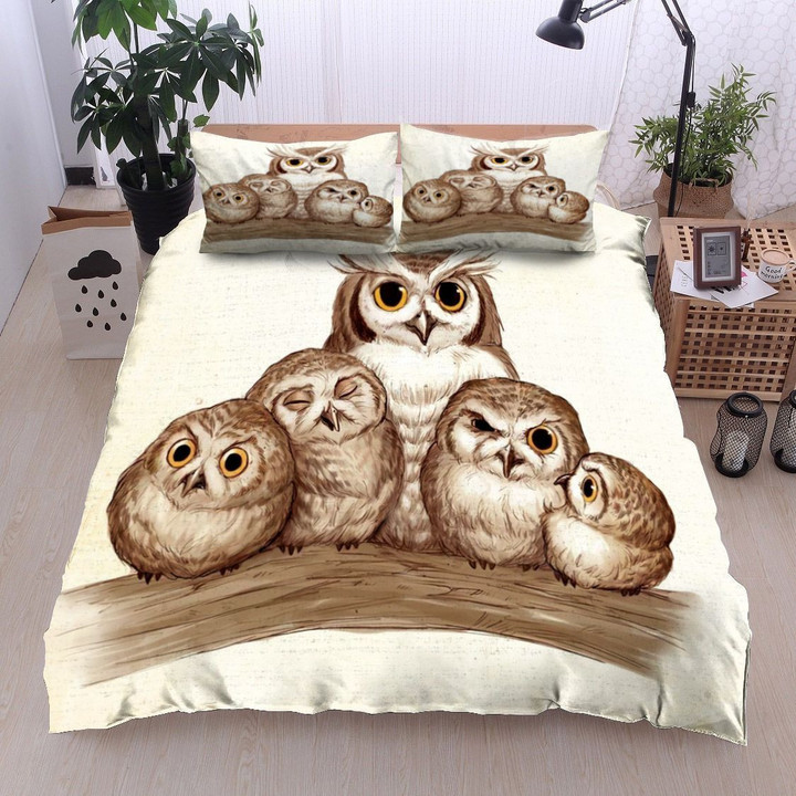 3D Owl Mom And Babies Owl Cotton Bed Sheets Spread Comforter Duvet Cover Bedding Sets