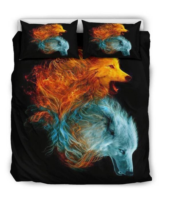 Fire And Ice Wolf Cotton Bed Sheets Spread Comforter Duvet Cover Bedding Sets
