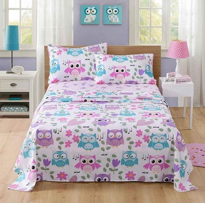 Owl Pattern Cotton Bed Sheets Spread Comforter Duvet Cover Bedding Sets