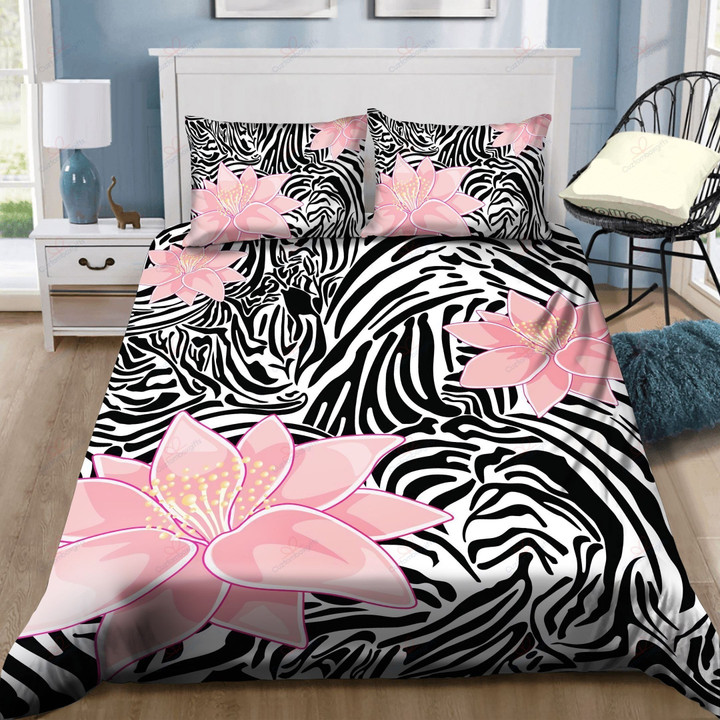 Pink Lily Zebra Print Bedding Set (Duvet Cover & Pillow Cases)