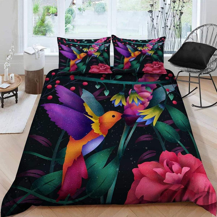 Colorful Hummingbird Art Duvet Cover Bedding Set