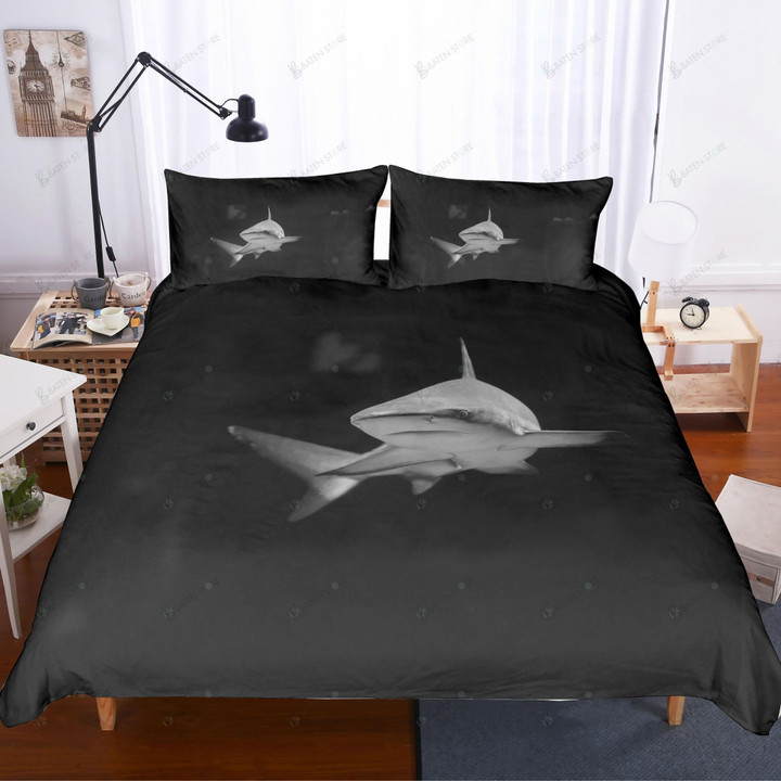 3D Shark Black Bedding Set Bedroom Decor