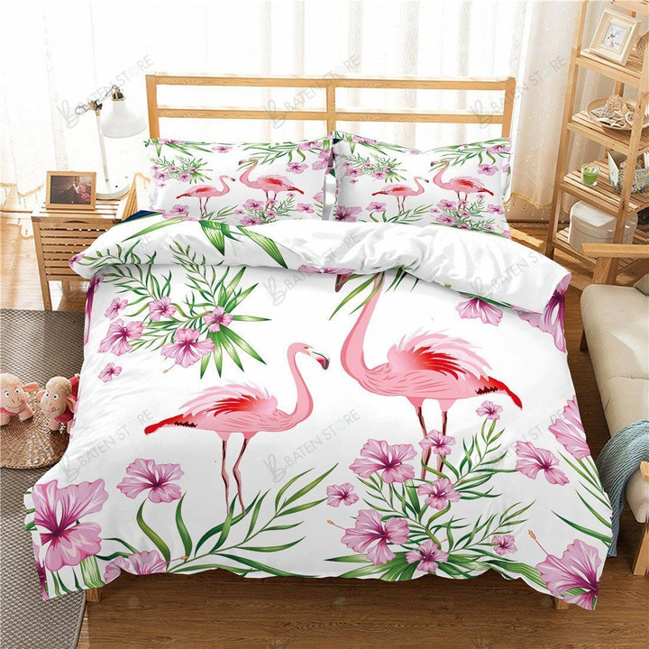 3D Flamingo Pink Flowers Bedding Set Bedroom Decor
