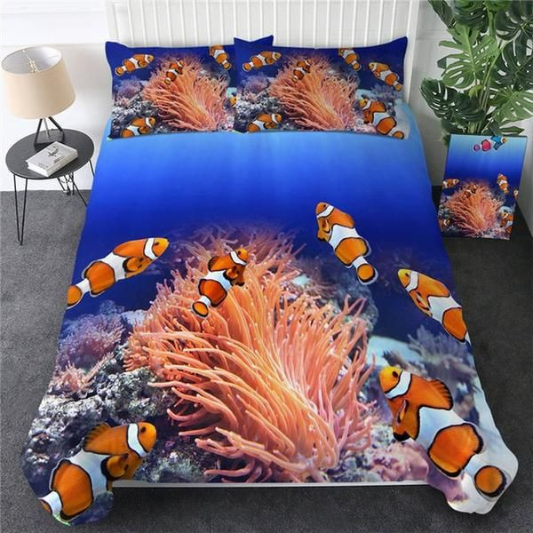 Clown Fish 3D Ocean Coral Duvet Cotton Bed Sheets Spread Comforter Duvet Cover Bedding Sets