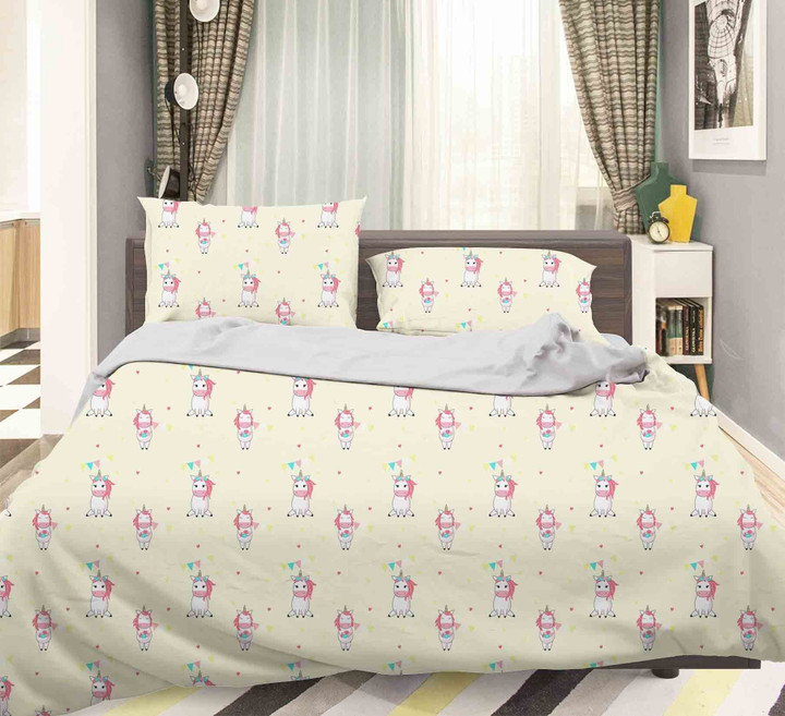 3D Unicorn Yellow Bedding Set Bedroom Decor
