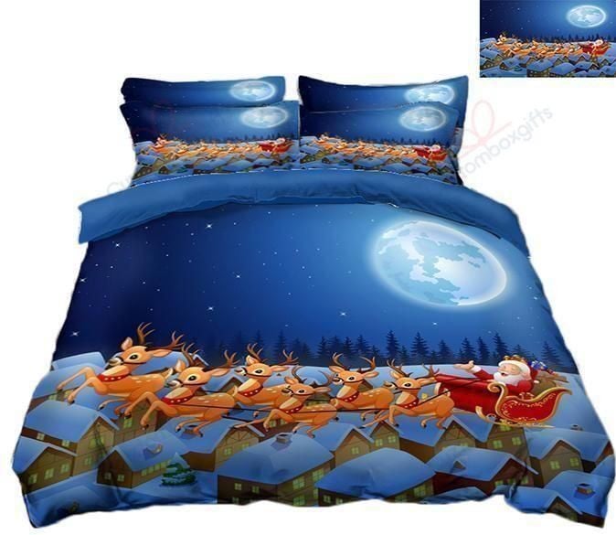 Deer Christmas And Santa Printed Bedding Set Bedroom Decor
