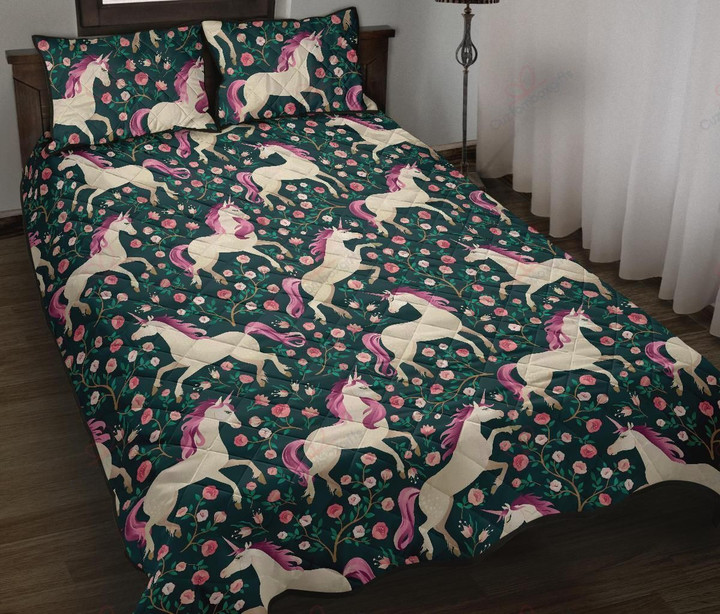 Unicorn Floral Pattern Printed Bedding Set Bedroom Decor