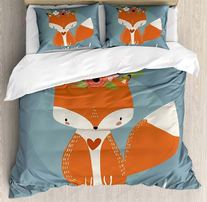 Orange Fox Flower Printed Bedding Set Bedroom Decor