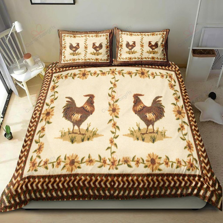 Rooster Pattern Flower Bedding Set Bedroom Decor