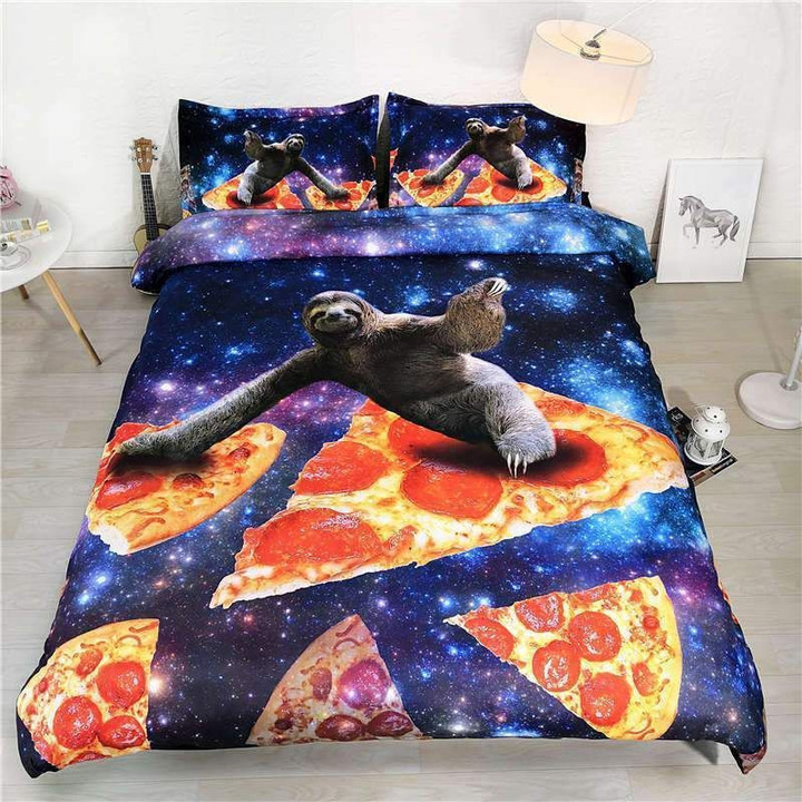 Galaxy Sloth Pizza Bedding Set Bedroom Decor