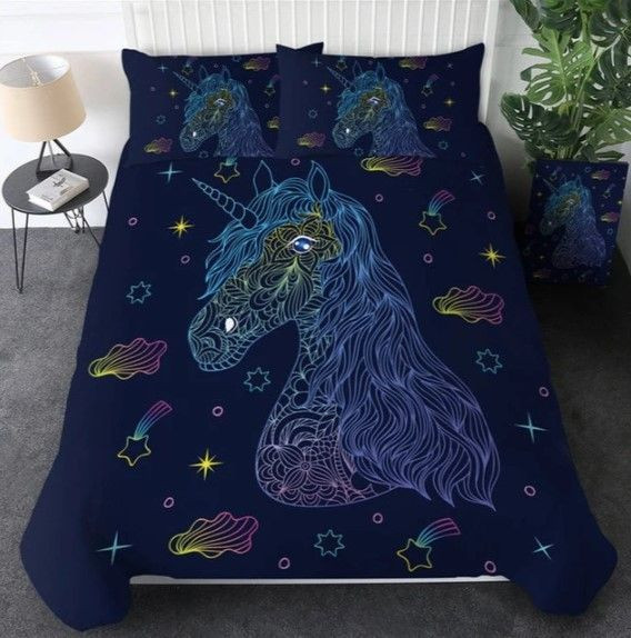 Dark Blue Floral Unicorn Cl23100124Mdb Bedding Sets